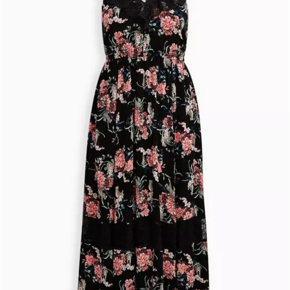Torrid Black and Pink Floral Maxi Dress